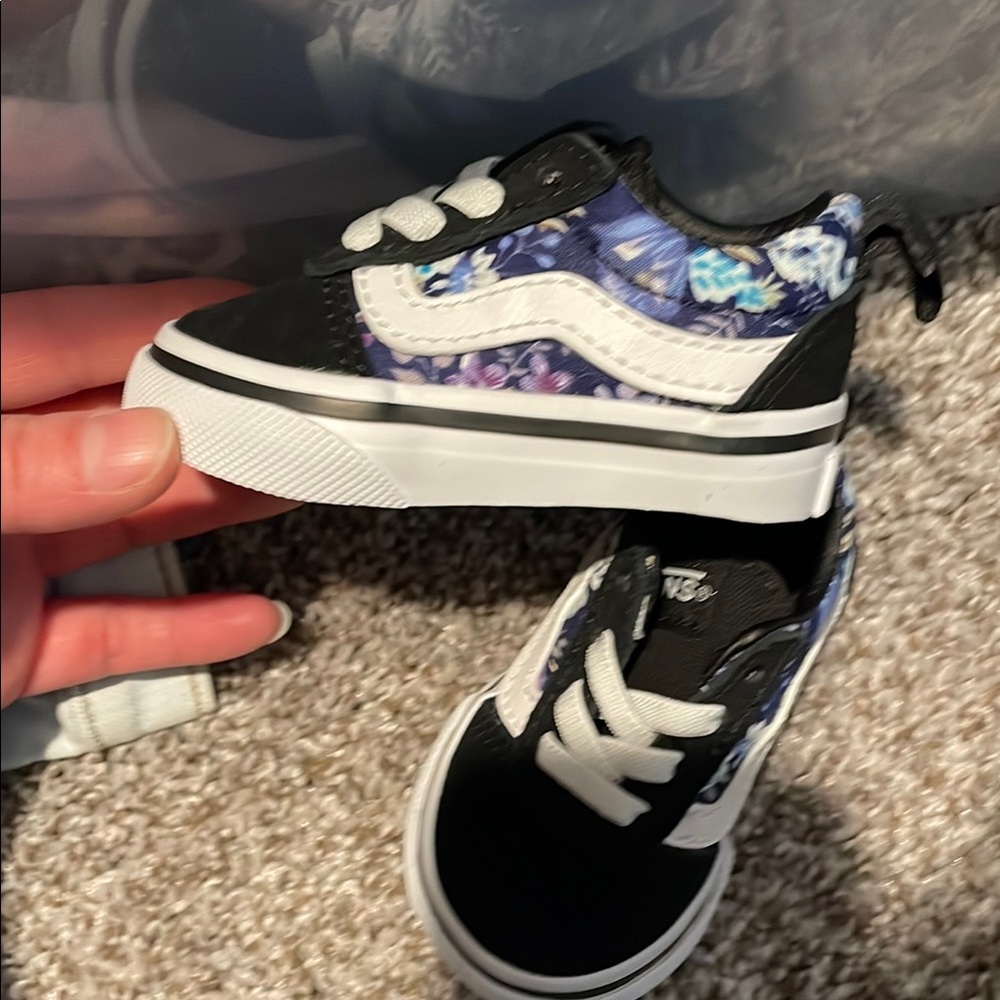 NEW Vans Black and Blue Baby Walker Shoes with Signature Stripes